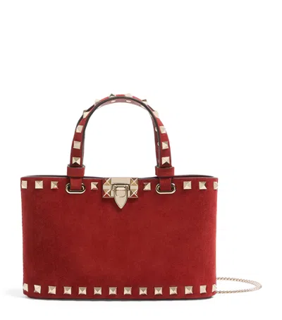 Valentino Garavani Mini Split-leather Rockstud Tote Bag In Red