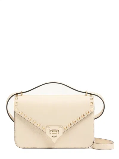 Valentino Garavani Mini Studded Shoulder Bag With Platinum-finish Hardware, Suede Lining & Adjustabl In Bianco
