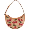 Valentino Vlogo Signature Mini Cherries Jacquard Shoulder Bag In R9f Natural/multi/camel