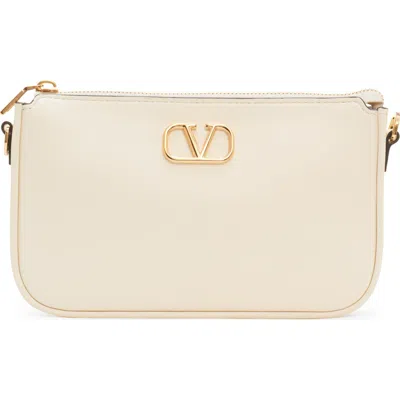 Valentino Garavani Mini Vlogo Leather Shoulder Bag In Ivory