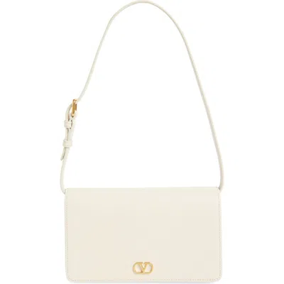 Valentino Garavani Mini Vlogo Leather Shoulder Bag In Light Ivory