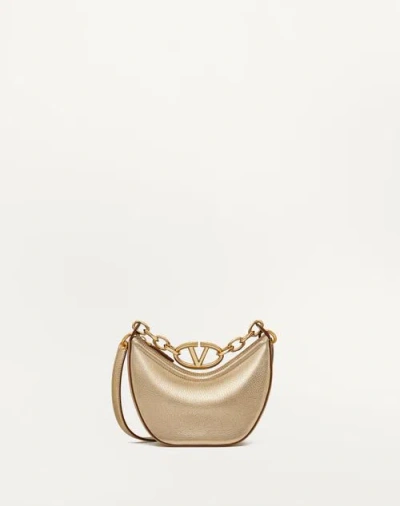 Valentino Garavani Mini Vlogo Moon Hobo Bag In Metallic Calfskin With Chain Woman Mekong Uni