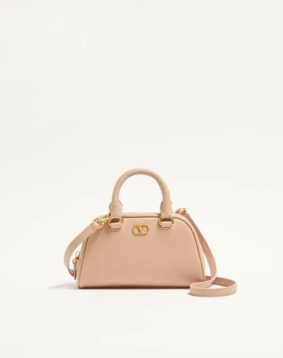 Valentino Garavani Mini Vlogo Signature Bowling Bag In Grainy Calfskin Woman Rose Sand Uni In Pink