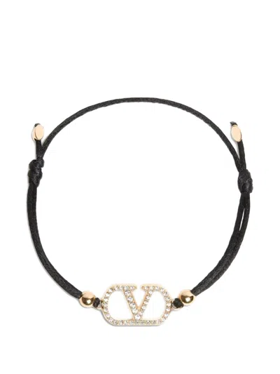 Valentino Garavani Mini Vlogo Signature Bracelet With Adjustable Strap - 18 X 11 Mm In Nero