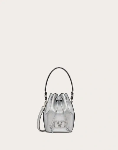 Valentino Garavani Mini Vlogo Signature Bucket Bag In Metallic Nappa Leather Woman Silver Uni