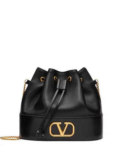 Valentino Garavani Mini Vlogo Signature Handbag In Leather With Gold-tone Chain Strap In Black
