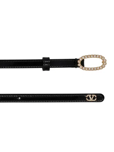 Valentino Garavani Mini Vlogo Signature Leather Belt In Black