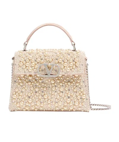 Valentino Garavani Mini Vsling Handbag With Pearls, Rhinestones And Jewel Logo In Brown
