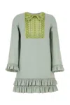 Valentino Lace Bead Sequined Bow Ruffled Hem Mini Dress
