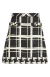 Valentino Womens Nero Avorio Tweed Check-print Wool-blend Mini Skirt In Ivory/black