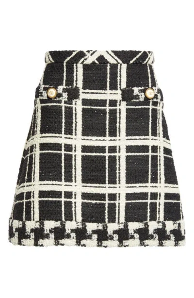 Valentino Macro Check Tweed Mini Skirt In Black