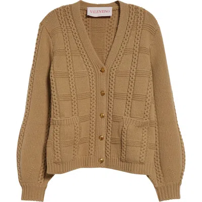 Valentino Garavani Mixed Stitch Virgin Wool Cardigan In Brown Multi