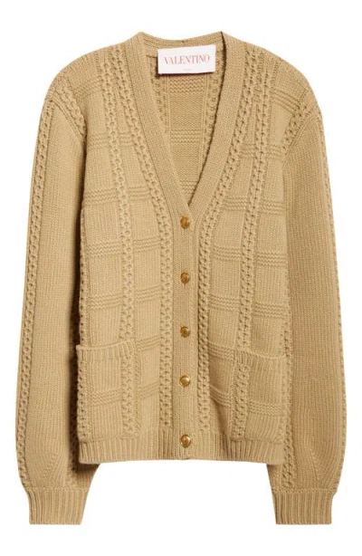 Valentino Garavani Mixed Stitch Virgin Wool Cardigan In New Chinos