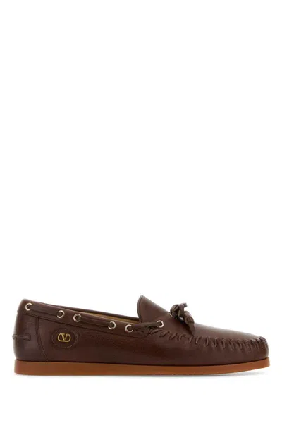 Valentino Garavani Brown Leather Palm Avenue Loafers