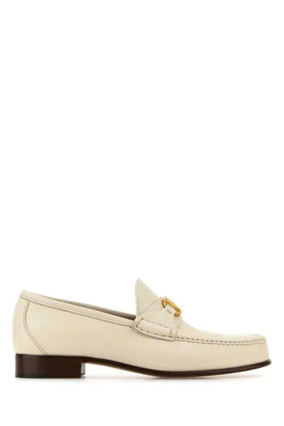 Valentino Garavani Ivory Leather V Logo Signature Loafers In White