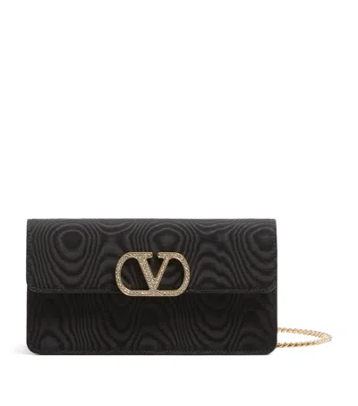 Valentino Garavani Moiré Vlogo Signature Chain Wallet In Black