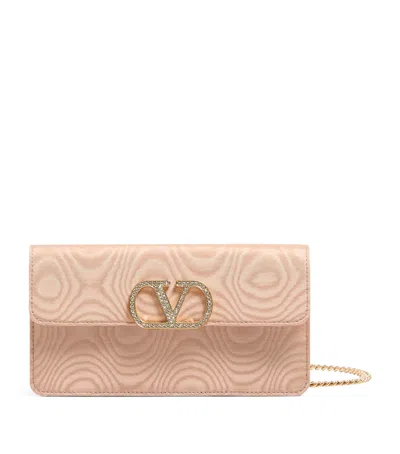 Valentino Garavani Moiré Vlogo Signature Chain Wallet In Pink