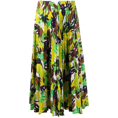 Valentino Garavani Monkey Forest Pleated Midi Skirt In Multi
