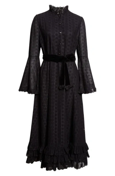 Valentino Garavani Mossi Daisy Long Sleeve Eyelet Dress In Black