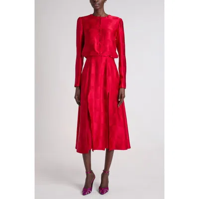 Valentino Garavani Mossi Polka Dot Jacquard Long Sleeve Silk Midi Dress In Red