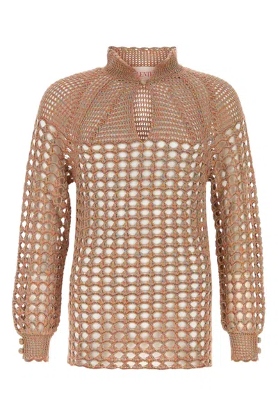 Valentino Garavani Multicolor Crochet Sweater In Brown
