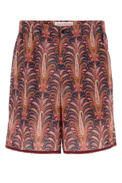 Valentino Garavani Printed Cotton Bermuda Shorts In Burgundy