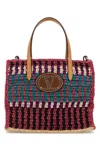 Valentino Vlogo Small Leather-trimmed Raffia Tote Bag In Multi