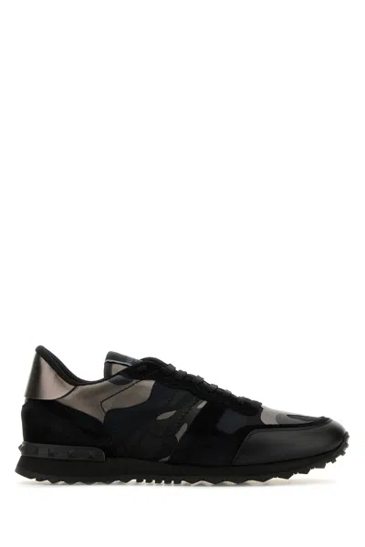 Valentino Garavani Multicolor Fabric And Leather Rockrunner Camouflage Sneakers In Black