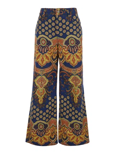 Valentino Garavani Multicolor Jeans With All-over Graphic Print And Logo Patch On The Back In Denim