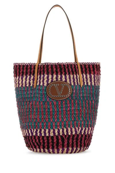 Valentino Garavani Multicolor Raffia Vlogo Shopping Bag