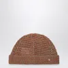 Valentino Multicolor Linen Blend Knitted Vlogo Signature Beanie Hat In Brown