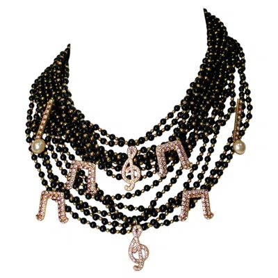 Pre-owned Valentino Garavani Music Note Crystal Multi-strand Beaded Necklace