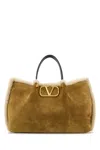 Valentino Garavani Mustard Suede Vlogo Signature Shopping Bag In Green