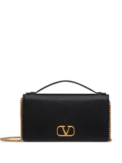 Valentino Garavani Vlogo Signature Grainy Calfskin Wallet With Chain In Black