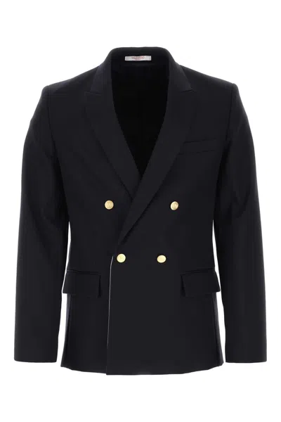 Valentino Drouble-breasted Blazer With Rear Vents In Blue