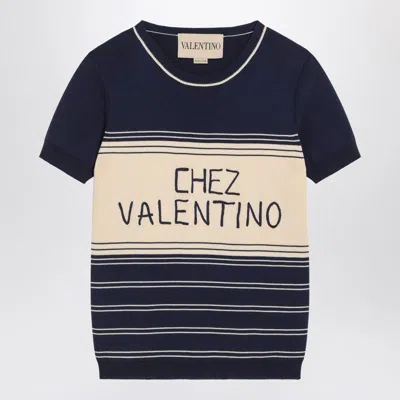 Valentino Garavani Navy Blue Cotton Sweater In Black