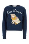 Valentino Dog Design Cotton Sweatshirt In Blue