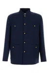 Valentino Double Wool Jacket With Mandarin Collar In Blue