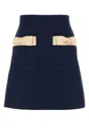 Valentino Wool Blend Skirt With Bow And Front Pockets In Blue