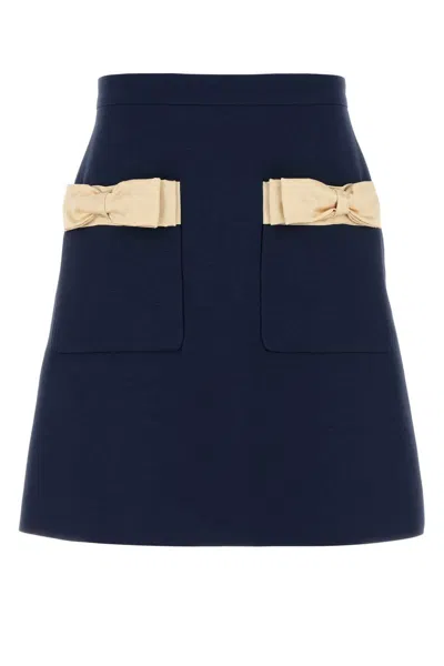 Valentino Garavani Navy Blue Wool Blend Skirt