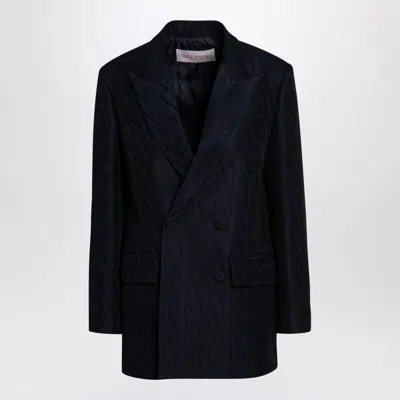 Valentino Garavani Navy Double-breasted Jacket Toile Iconographe In Blue