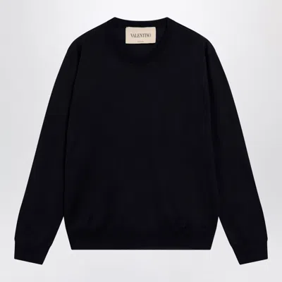 Valentino Garavani Navy Wool Crewneck Sweater In Blue