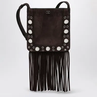 Valentino Garavani Nellcôte Brown Suede Bag With Fringes And Studs Women