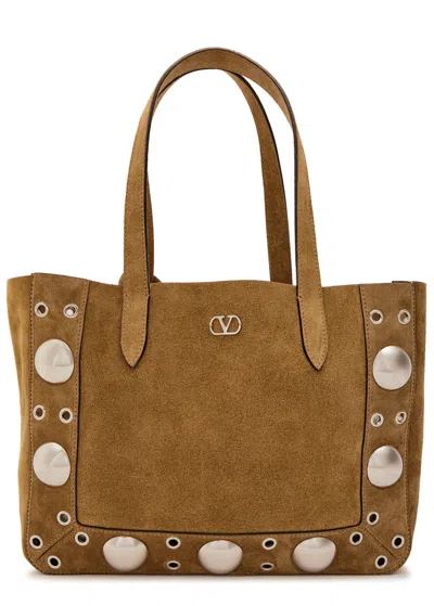 Valentino Garavani Nellcôte Medium Studded Suede Tote In Brown