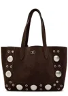 Valentino Nellcote Studded Suede Tote Bag In Brown
