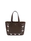 Valentino Metallic-eyelet Leather Tote Bag In Brown