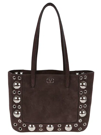 Valentino Garavani Nellcôte Mini Suede Tote Bag In Brown