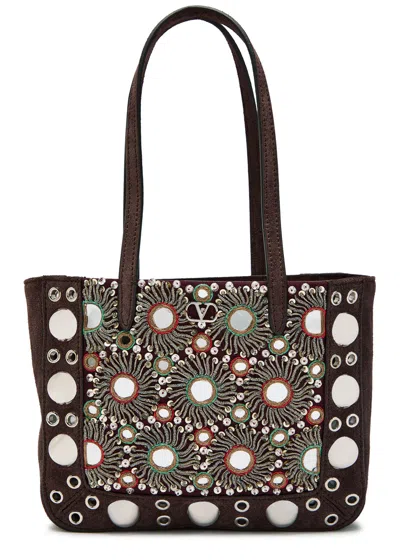Valentino Garavani Nellcôte Mirror Suede Mini Tote Bag In Brown