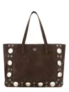 Valentino Suede Shoulder Bag With Maxi Metal Studs In Brown