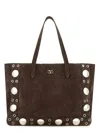 Valentino Suede Shoulder Bag With Maxi Metal Studs In Brown